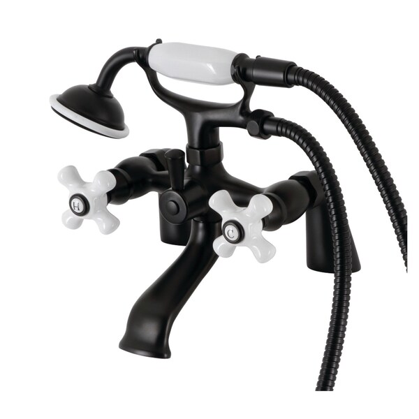 Kingston Brass KS267PXMB Deck Mount Clawfoot Tub Faucet with Hand Shower, Matte Black KS267PXMB - main
